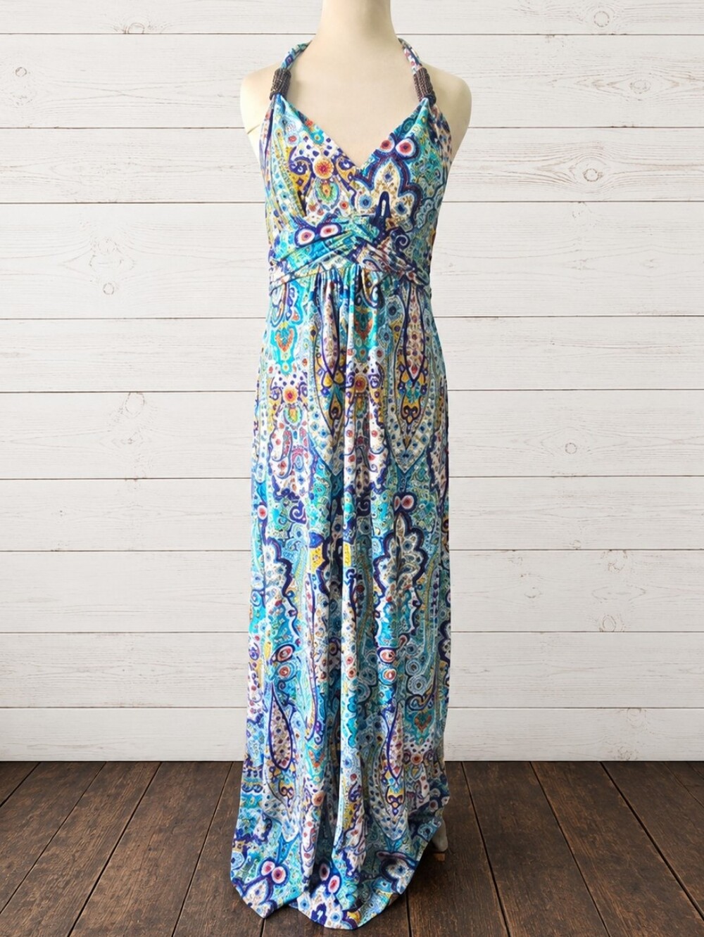 Ocean Breeze Blue Green Paisley Maxi Dress Size M